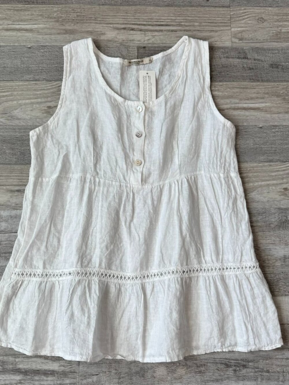 Valentina Naldi NWT white linen sleeveless tiered top made in Italy small N41